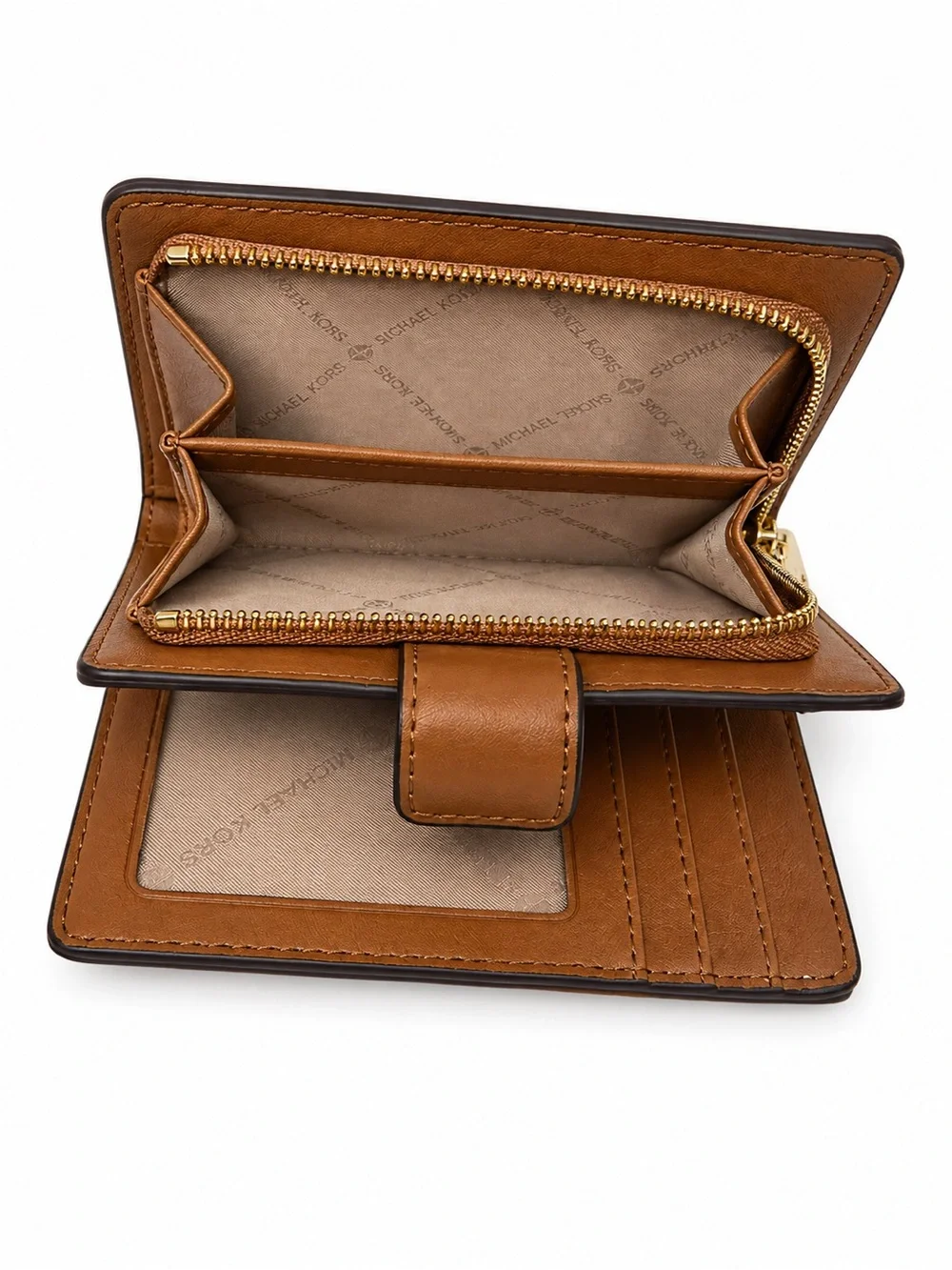 Michael Kors Beige Signature Logo Wallet with Brown Trim